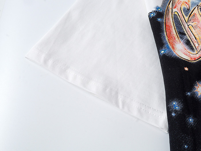 Cosmic Shooting Star Liberty Skull Gradient Red Gold Sparkle GS Logo Double Sided Print Tee 29287477