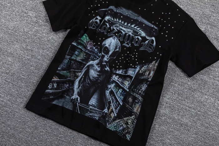 Neck Rhinestone Alien UFO Supermarket Graphic Double Sided Print Oversized T-Shirt 29287058