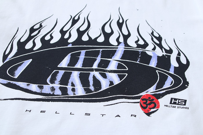 Distressed Purple Stripe Oval Flame Logo Double Printed Oversized Tee 29287264