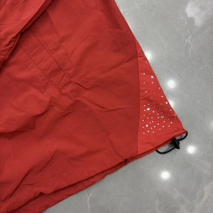 Rhinestone Panel Cross Graphic Stand Collar Windbreaker Jacket &Wide Leg Parachute Pants Set 29287107
