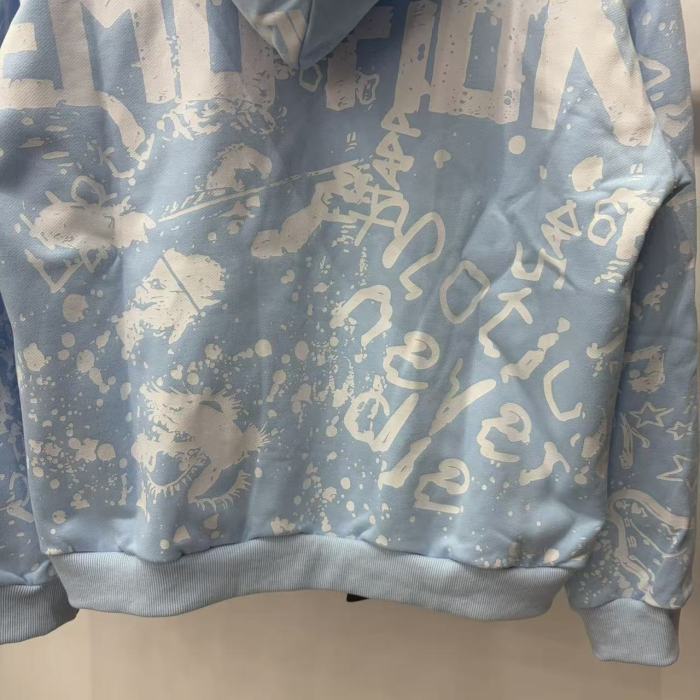 All Over White Paint Splatter Graffiti Emotion Letter Full Zip Oversized Hoodie 3 colors 29287194