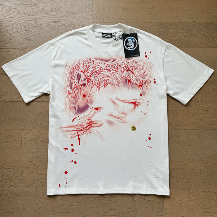 Red Blood Vessel Splatter Texture Abstract Face Double Sided Print Tee 29287245