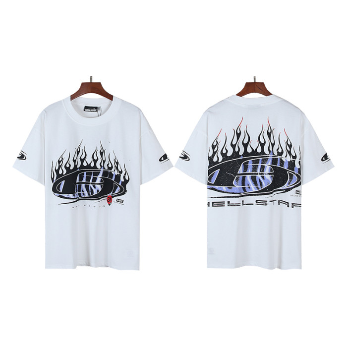 Distressed Purple Stripe Oval Flame Logo Double Printed Oversized Tee 29287264