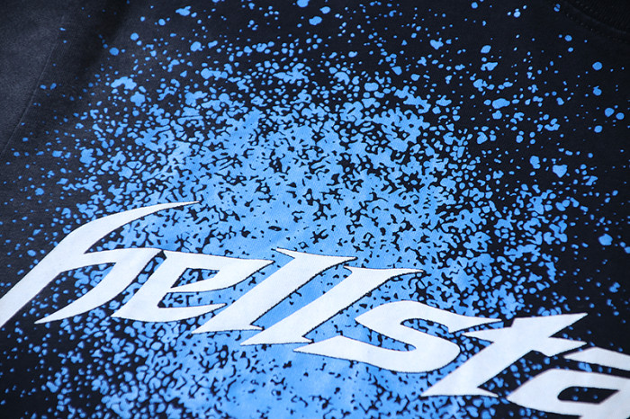 Script Logo Blue Paint Splatter Drip Double Sided Print Oversized Tee 29287283