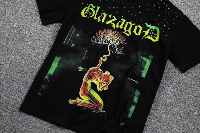 Dark High Street Rhinestone Neck Gradient Skeleton Tree Double Sided Print Oversized T-Shirt 29287053