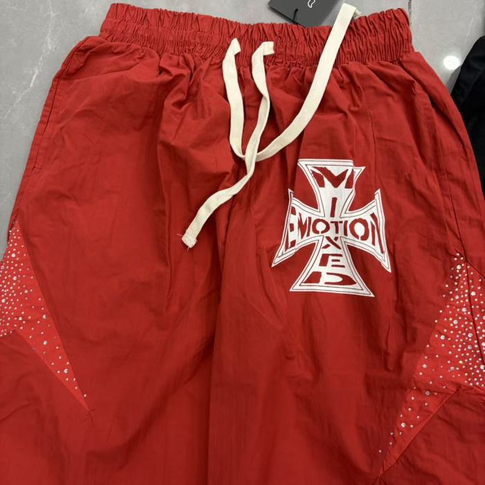 Rhinestone Panel Cross Graphic Stand Collar Windbreaker Jacket &Wide Leg Parachute Pants Set 29287107