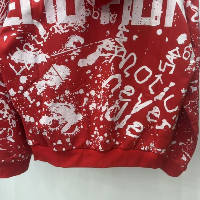 All Over White Paint Splatter Graffiti Emotion Letter Full Zip Oversized Hoodie 3 colors 29287194