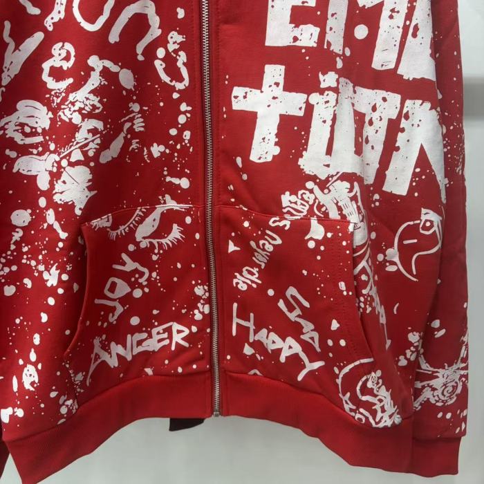 All Over White Paint Splatter Graffiti Emotion Letter Full Zip Oversized Hoodie 3 colors 29287194