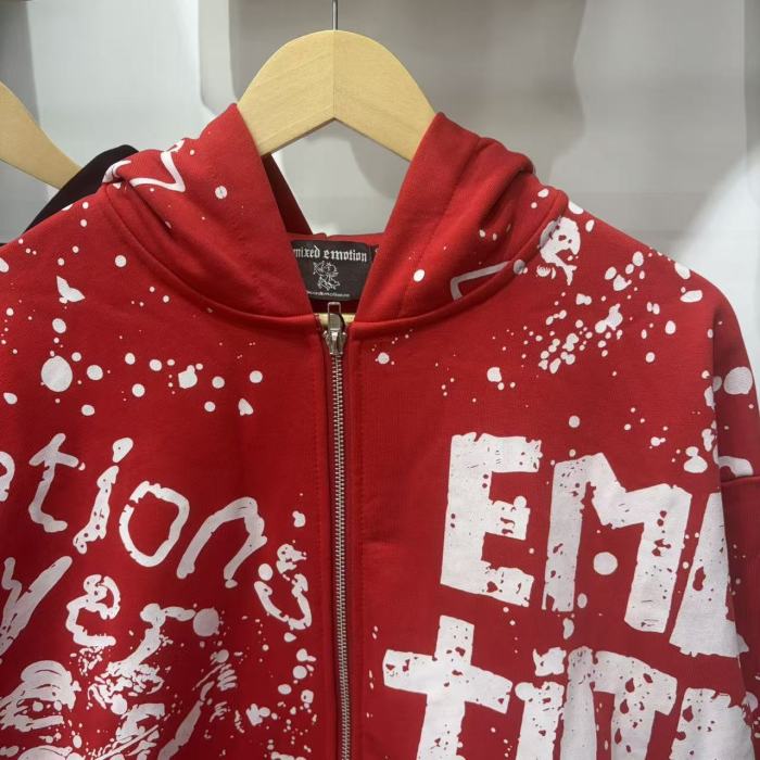 All Over White Paint Splatter Graffiti Emotion Letter Full Zip Oversized Hoodie 3 colors 29287194