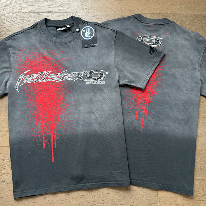 Jagged Script Logo Red Blood Splatter Drip Double Sided Print Print Oversized Tee 29287292