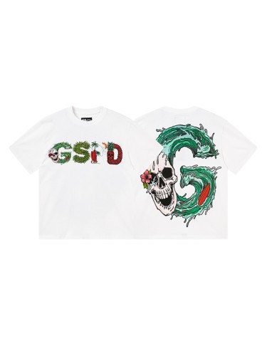 Tropical Palm Hibiscus Letter Ocean Wave Surf Skull Double Sided Print Tee 29287463