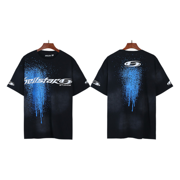Script Logo Blue Paint Splatter Drip Double Sided Print Oversized Tee 29287283