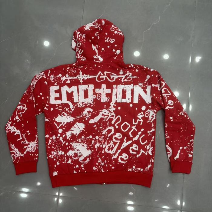 All Over White Paint Splatter Graffiti Emotion Letter Full Zip Oversized Hoodie 3 colors 29287194