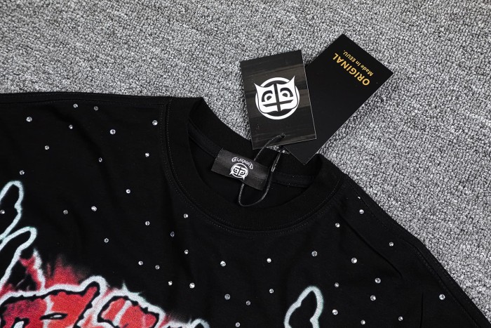 Neck Rhinestone Thorn Crown Jesus Lightning Graphic Double Sided Print T-Shirt 2 colors 29287070