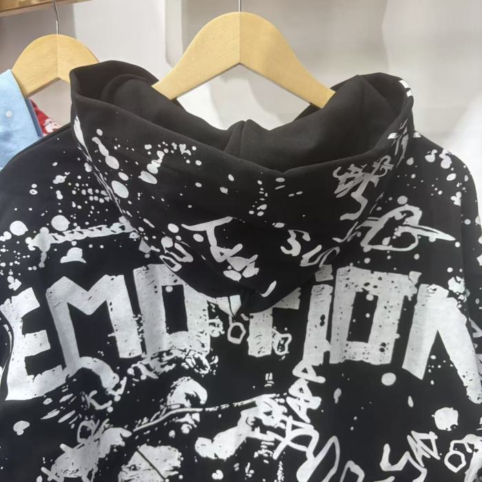 All Over White Paint Splatter Graffiti Emotion Letter Full Zip Oversized Hoodie 3 colors 29287194