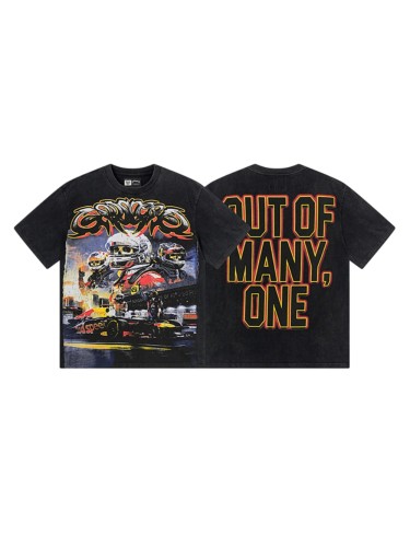 Graffiti Font F1 Race Driver & Race Car Out Of Many One Bold Text Double Printed Tee 29287353