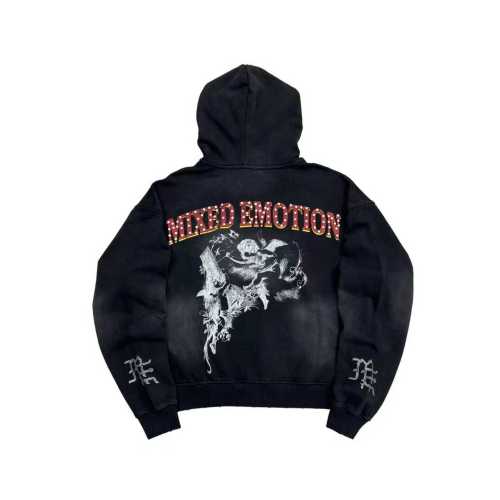 High Street Washed Black Angel Art Rhinestone Letter Full Zip Oversized Hoodie 29287174