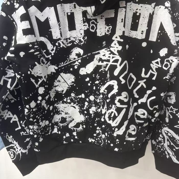 All Over White Paint Splatter Graffiti Emotion Letter Full Zip Oversized Hoodie 3 colors 29287194
