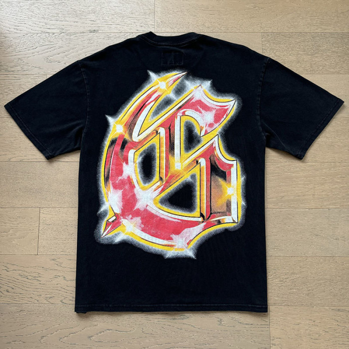 Shooting Star Liberty Skull Starry Sky Gradient Red Gold GS Logo Double Sided Print Tee 29287412