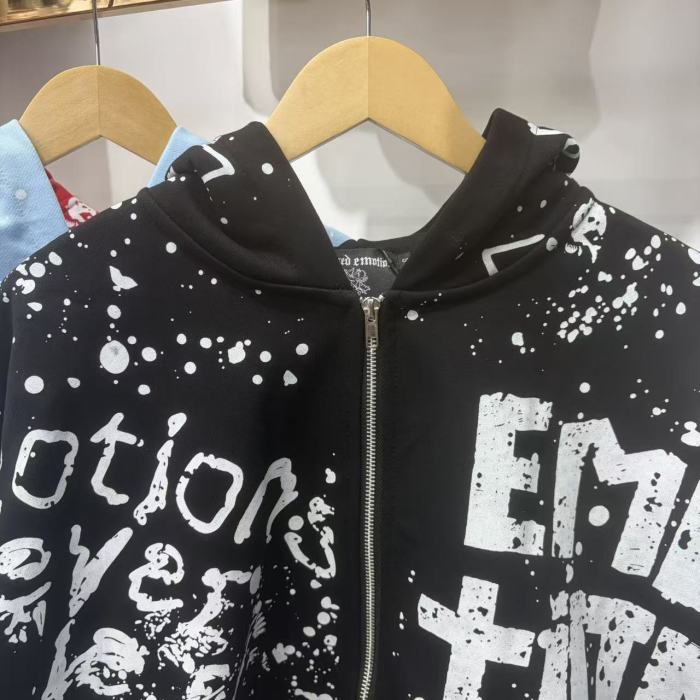 All Over White Paint Splatter Graffiti Emotion Letter Full Zip Oversized Hoodie 3 colors 29287194
