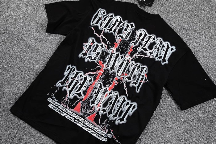 Neck Rhinestone Thorn Crown Jesus Lightning Graphic Double Sided Print T-Shirt 2 colors 29287070