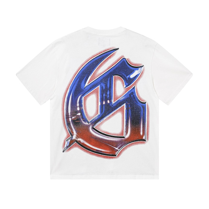 Script Letter Highway Driving Figure Gradient Blue Red GS Logo Double Printed Tee 29287468