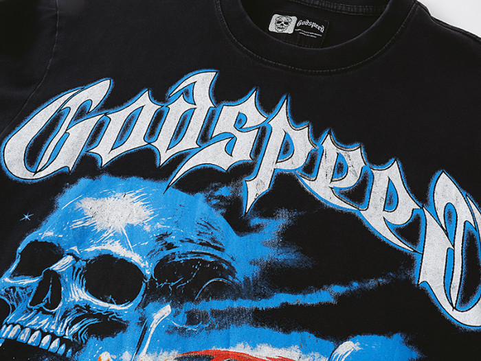 Western Desert Semi Truck Skull Gothic Script Higher Power Slogan Double Sided Print Tee 29287429