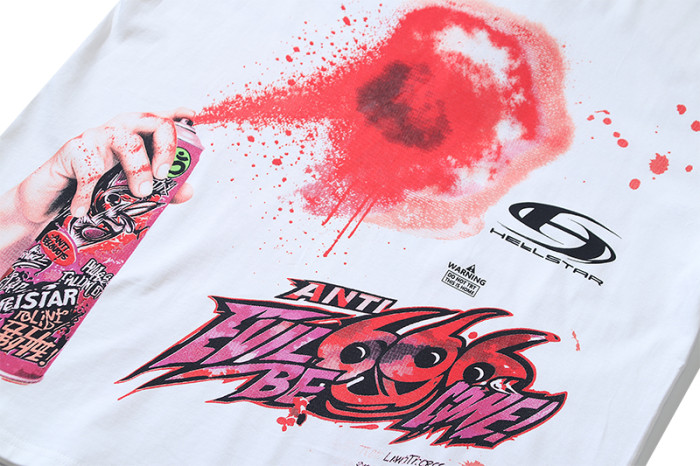 High Street Graffiti Spray Paint Can Red Splash Anti Evil 666 Letter Print Oversized Tee 29287266