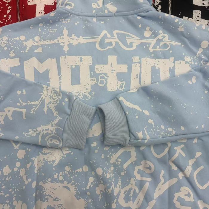 All Over White Paint Splatter Graffiti Emotion Letter Full Zip Oversized Hoodie 3 colors 29287194