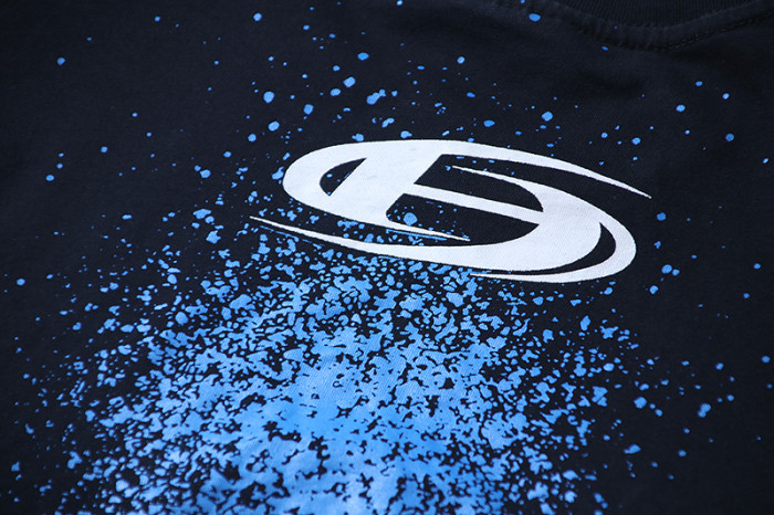 Script Logo Blue Paint Splatter Drip Double Sided Print Oversized Tee 29287283