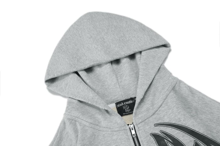 Distressed Slash Detail Gothic Spike Letter Front Back & Sleeve Print Full Zip Oversized Hoodie 29287186