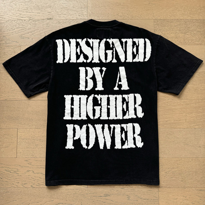 Western Desert Semi Truck Skull Gothic Script Higher Power Slogan Double Sided Print Tee 29287429