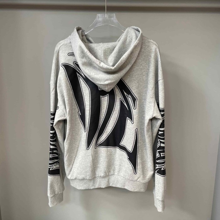 Distressed Slash Detail Gothic Spike Letter Front Back & Sleeve Print Full Zip Oversized Hoodie 29287186