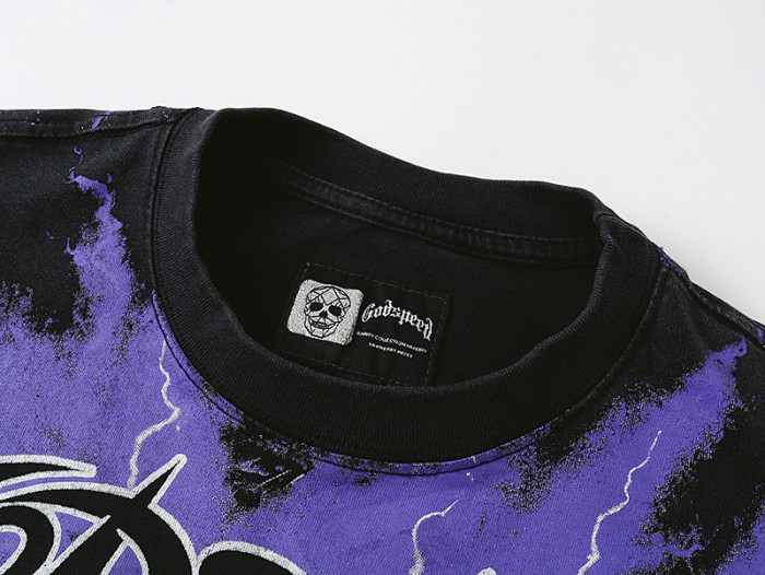 Lightning Background Checkered Suit Skull Racer Out Of Many One Slogan Double Sided Print Tee 29287370
