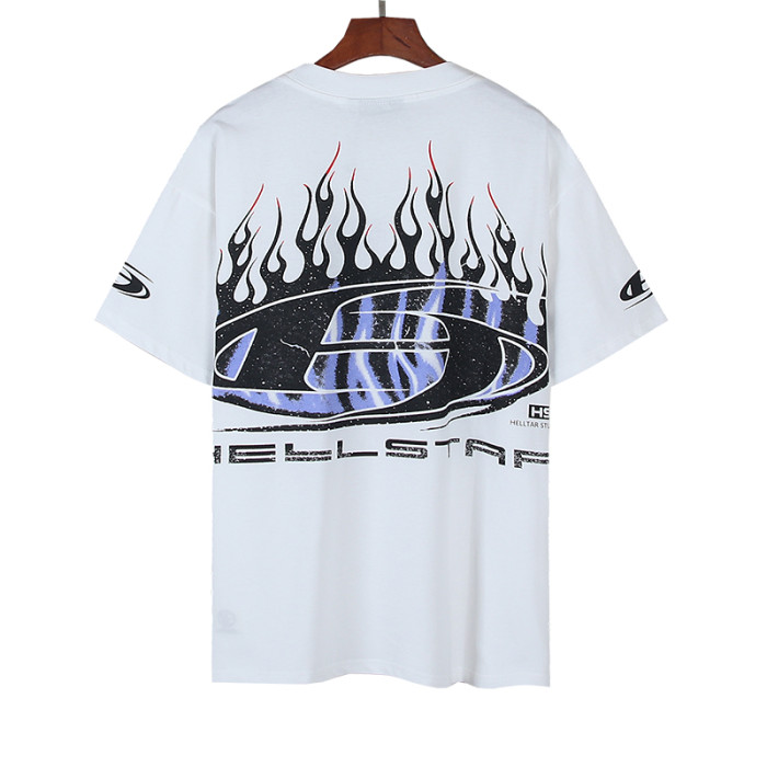 Distressed Purple Stripe Oval Flame Logo Double Printed Oversized Tee 29287264