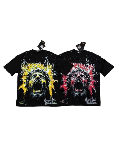 Neck Rhinestone Thorn Crown Jesus Lightning Graphic Double Sided Print T-Shirt 2 colors 29287070