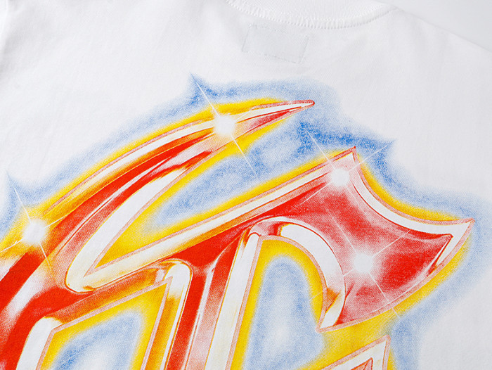 Cosmic Shooting Star Liberty Skull Gradient Red Gold Sparkle GS Logo Double Sided Print Tee 29287477