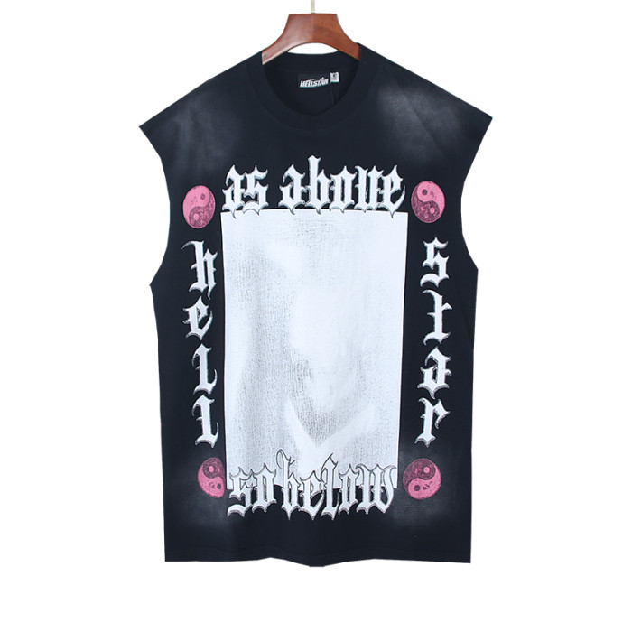 Gothic Letter Pink Yin Yang Religious Figure Double Sided Print Sleeveless Tank Top 29287307
