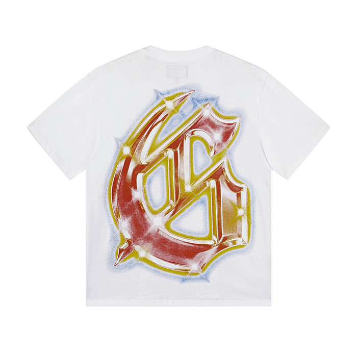 Cosmic Shooting Star Liberty Skull Gradient Red Gold Sparkle GS Logo Double Sided Print Tee 29287477