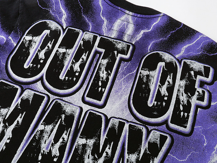 Lightning Background Checkered Suit Skull Racer Out Of Many One Slogan Double Sided Print Tee 29287370