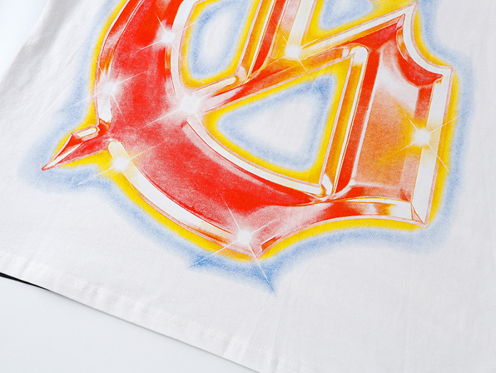 Cosmic Shooting Star Liberty Skull Gradient Red Gold Sparkle GS Logo Double Sided Print Tee 29287477