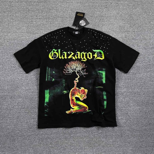 Dark High Street Rhinestone Neck Gradient Skeleton Tree Double Sided Print Oversized T-Shirt 29287053