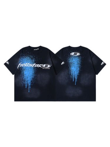 Script Logo Blue Paint Splatter Drip Double Sided Print Oversized Tee 29287283