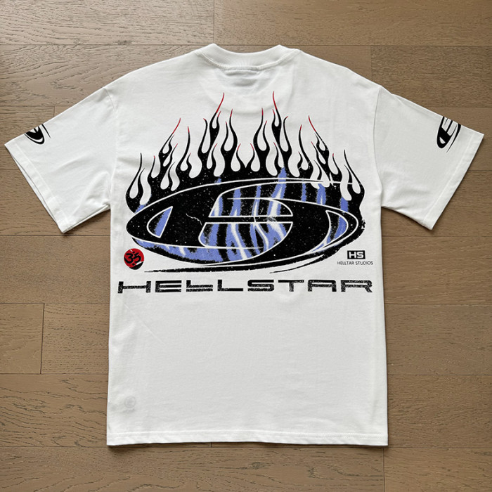Distressed Purple Stripe Oval Flame Logo Double Printed Oversized Tee 29287264