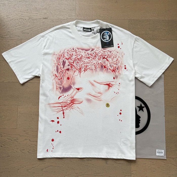 Red Blood Vessel Splatter Texture Abstract Face Double Sided Print Tee 29287245