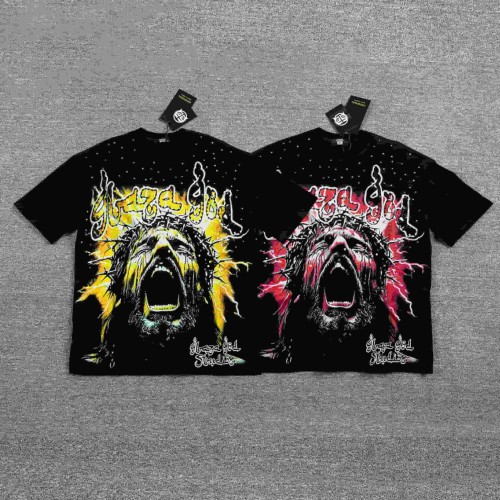 Neck Rhinestone Thorn Crown Jesus Lightning Graphic Double Sided Print T-Shirt 2 colors 29287070