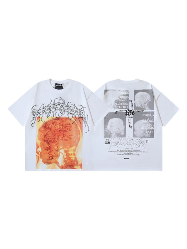 Gothic Brain Vessel Art Skull Collage Cross Symbol Double Sided Print Oversized Tee 29287208