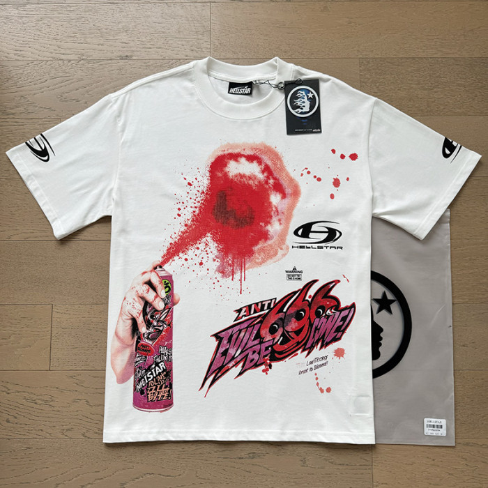High Street Graffiti Spray Paint Can Red Splash Anti Evil 666 Letter Print Oversized Tee 29287266