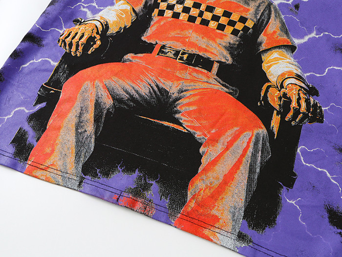 Lightning Background Checkered Suit Skull Racer Out Of Many One Slogan Double Sided Print Tee 29287370