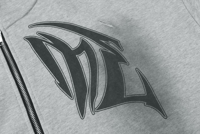 Distressed Slash Detail Gothic Spike Letter Front Back & Sleeve Print Full Zip Oversized Hoodie 29287186